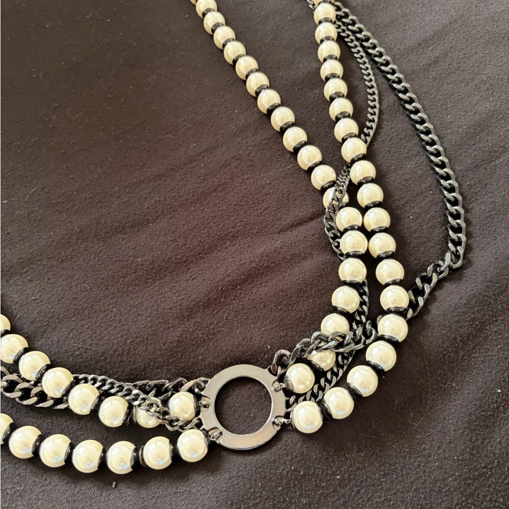 ZARA Pearl Chain Waist Belt Black & White Statement Belt